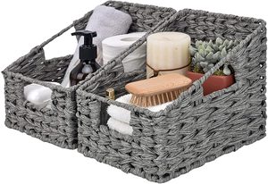 Modern Waterproof Eco-Friendly <b>Wicker</b> <b>Basket</b> Handle Woven <b>Storage</b> Box for Kitchen Bathroom Organization 2-Piece Pack - Product Image 4