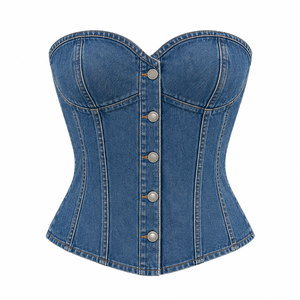 Blusas y Camisas de Mujer Tallas Grandes de Mezclilla Desgastada con Corsé de Rosetas, Transpirables, a Bajo Precio, con Servicio OEM - Product Image 1