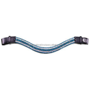 Bande de front de cheval en cuir de vachette noir ou marron de forme incurvée faite à la main avec chaîne en métal de pierres de cristaux décoratifs à 5 rangées de toutes les tailles - Product Image 3