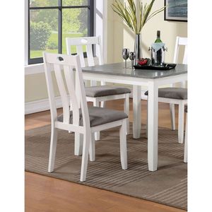 Set da Pranzo Moderno 5 Pezzi: Tavolo in Legno Massello Bianco con 4 Sedie Imbottite in Tessuto Grigio, Elegante Arredamento per Sala da Pranzo - Product Image 4
