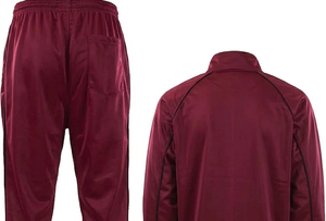 Men's Maroon tracksuits Full Zip Jacket And <b>Pants</b> Set Breathable Polyester Casual Wear Autumn Solid Color Regular Fit - Product Image 4
