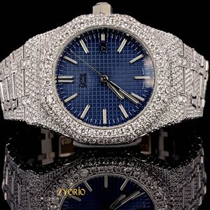 Montre mécanique de luxe bicolore en acier inoxydable avec diamants Moissanite, cadran bleu, mouvement ETA, résistante à l'eau, unisexe - Product Image 2