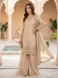 New Collection Kurta Sharara Dupatta Set Frendy Silk With Embroidery Sequence Work and Beads Work Sharara Suit - Product Image 3