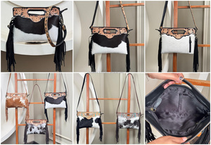 Bolso bandolera de piel de vaca para mujer, correa de hombro desmontable, Asa superior, cierre de cremallera, bolsos de cuero mecanizados a mano a la moda - Product Image 3