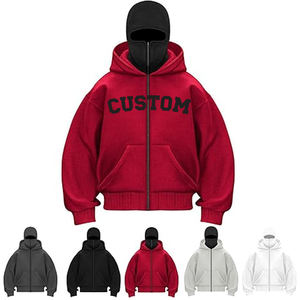 Mens Full Zip Hoodie With Built In Face Mask Heavyweight Hooded Sweatshirt Tactical Streetwear Jacket - Product Image 4