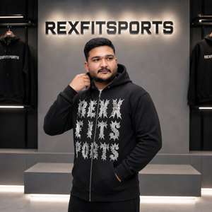 REXFITSPORTS 2026 Sweat à capuche zippé personnalisé noir avec motif, unisexe, en polaire, style streetwear, avec grand imprimé frontal, personnalisable - Product Image 4