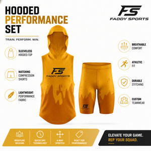 Ensemble d'uniformes de football 7v7 personnalisés par sublimation : Hoodie sans manches, short de compression respirant et à séchage rapide pour jeunes joueurs de la ligue de passe. - Product Image 5