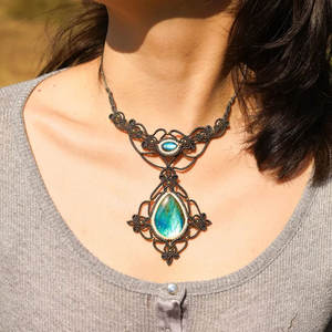 Collier ras du cou classique fait main en alliage de zinc et perles Akoya, avec macramé noir, style gothique, réglable, bijou de guérison - Product Image 2