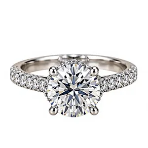925 <b>Sterling</b> <b>Silver</b> Rhodium Plated Round Moissanite Engagement <b>Ring</b> for Women Classic Solitaire Wedding <b>Band</b> with Prong Setting - Product Image 1