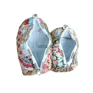 Ensemble de sacs en coton faits à la main pour femmes, imprimé floral, écologique, léger, trousse de maquillage, étui de toilette imperméable, sacs cosmétiques - Product Image 4