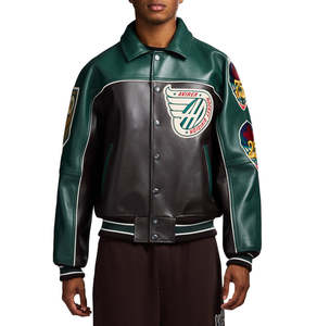 Chaqueta Varsity Vintage Personalizada Premium para Hombre Avirex, Marrón y Verde, con Parche Bordado en Cuero, Cuello Camisero, Corte Regular, Otoño - Product Image 3