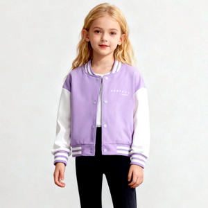 Vestes de sport en chenille pour filles avec logo personnalisé, vestes d'hiver chaudes et épaisses avec manches en cuir véritable, broderie et patch - Product Image 5