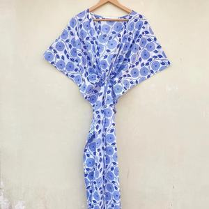 Caftan en coton Caftan floral indien Caftan long Robe pour les mamans Vêtements de nuit pour la plage - Product Image 1