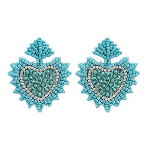 Pendientes colgantes de corazón de acero inoxidable boho-chic hechos a mano, patrón floral, ropa informal diaria para fiestas, pendientes de aro de moda - Product Image 2