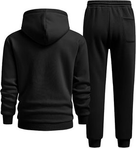 Ensemble sweat-shirt à capuche zippé noir pour homme, coupe classique, en coton French Terry, pantalon de jogging décontracté pour l'automne, couleur unie, respirant - Product Image 4