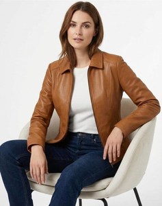 Chaqueta de cuero marrón para mujer, chaqueta de cuero Nappa de oveja lavada, chaqueta de cuero Nappa marrón - Product Image 4