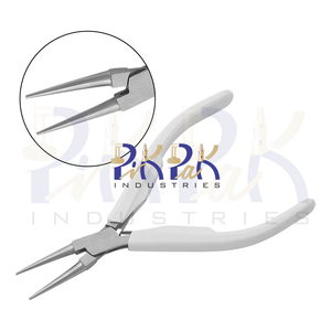 Alicates de punta larga de precisión de 140 mm, de acero inoxidable, con mordazas lisas, resorte y mango de plástico blanco, para fabricación de joyas y crimpado de circlips - Product Image 1
