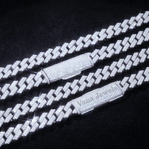 Juego de puntas de dos filas de 8mm, cadena de eslabones cubanos de moissanita VVS D Color 925, plata, oro blanco, acabado helado, collar de joyería de Hip Hop - Product Image 6