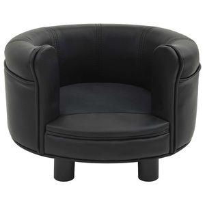 Canapé pour chien en bois de sapin massif avec revêtement en similicuir noir et peluche - Product Image 3