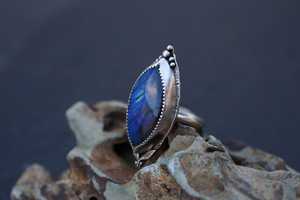 Marquise Labradorite Statement Ring – Gothic Filigree Blue Flash Gemstone Ring Handmade Silver Ring <b>Gift</b> For Her - Product Image 2