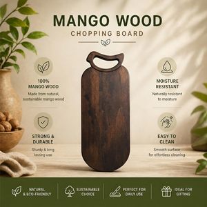 Planche à découper robuste en bois de manguier avec poignée (42x19.5x3 cm) |   Planche à découper et plateau de service en bois durable et de qualité alimentaire - Product Image 4