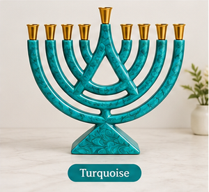 Hanouka décorative à neuf bougies, finition résine, support en métal doré, détails de qualité supérieure, porte-bougie juif fait main en métal - Product Image 5