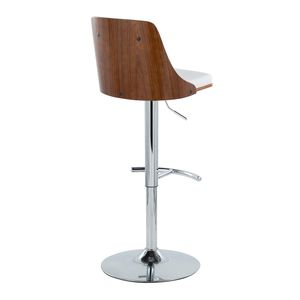Sgabello da Bar Gianna Stile Mid-Century Moderno, Regolabile e Girevole, in Metallo Cromato e Legno di Noce, con Seduta Arrotondata in Ecopelle Bianca - Product Image 4