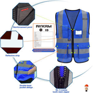 Gilet de sécurité réfléchissant avec poches, fermeture éclair, bandes réfléchissantes haute visibilité, plusieurs poches, gilet en maille haute visibilité pour hommes - Product Image 4