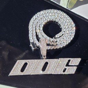 Italic Letter & Name Necklace With Tennis Chain, Iced Out Pendant, Hip Hop Jewelry - Product Image 2