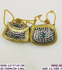 AL MALIK CRAFT Gold Plated Embroidered <b>Clutch</b> Bag <b>Red</b> Kundan Stones Antique Imitation Ethnic Metal Designer Gift Uttar Pradesh - Product Image 2