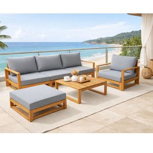 Sofa outdoor funiture made in Vietnam Thinh Phu outdoor furniture factory Garden Sofas Set (6pcs) acacia <b>wood</b> with cushion - Product Image 5
