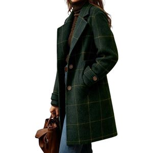 Manteau trench personnalisé en laine mélangée à motif écossais vert foncé, chaud et polyvalent pour l'hiver - Product Image 2
