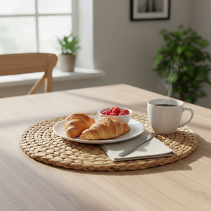 Natural Water Hyacinth Placemat – Hand-Woven Round Coaster in Nordic Decor Style - Product Image 2