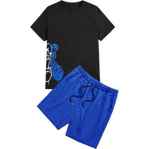 Nouvel ensemble décontracté 2 pièces pour homme, style urbain, imprimé, respirant, 100 % coton, short et t-shirt à manches courtes, collection été 2025 - Product Image 5