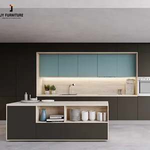 현대 빌라와 고급 아파트 주방을위한 맞춤형 유럽 스타일 화이트 우드 캐비닛 매력적인 주방 캐비닛