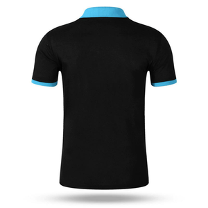 Camisa Negra de Manga Corta para Hombre con Ribete Azul en el Bajo, Logotipo Bordado Personalizado, Botones, Tejido de Algodón Transpirable - Product Image 3