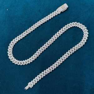 สร้อยคอคิวบันลิงค์เงินแท้ 925 ชุบโรเดียม ประดับโมอิสซาไนต์  แบบ Iced Out ชุบโรเดียม สไตล์ฮิปฮอป เครื่องประดับสำหรับทุกเพศ เหมาะสำหรับใส่ทุกวัน - Product Image 1