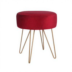 Modern Tufted Velvet Fabric <b>Round</b> <b>Pouf</b> Ottoman Stool with Metal Legs for Apartment Living Room Dressing Table - Product Image 1