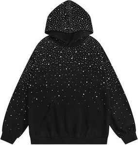 All Over Rhinestone Hoodie Custom Heavyweight <b>Thick</b> <b>Fleece</b> Cotton Hoodie for Men Loose Fit Diamond Streetwear Rhinestone Hoodies - Product Image 5