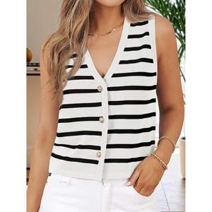 2025 Trendy 2025 Women's <b>Woolen</b> Crochet Sweater Vest Button-Up Business Casual Outer <b>Tops</b> for Summer Work Outfits - Product Image 4