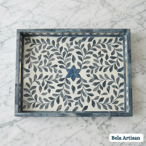 Plateau de service rectangulaire mobile en os incrusté, motif floral, fait main, pour table basse ou ottoman, décoration d'intérieur, cadeau pour le Ramadan - Product Image 1