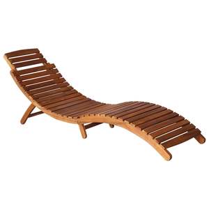 Chaise longue pliable moyenne avec table en bois d'acacia massif marron - Chaise longue pour la détente en plein air - Product Image 5