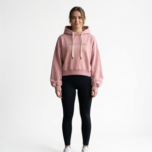 Women <b>Pink</b> Oversized <b>Hoodie</b> Black Leggings Set Casual Streetwear Cropped Pullover Sweatshirt Athletic Two Piece Outfit - Product Image 1