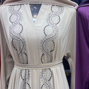 Wholesale Modest Dubai Beaded Sequined <b>Long</b> Sleeve Abaya Muslim Traditional Handmade Wedding Women Polyester Breathable V Neck - Product Image 1