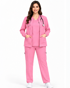 Ensemble de 3 pièces de vêtements de travail médicaux respirants et extensibles, uniforme d'infirmière à manches longues, veste pour le personnel des hôpitaux et des pharmacies - Product Image 5
