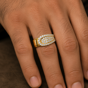 Round Cut Lab Grown Diamond <b>Ring</b> 14K 18K Solid Gold Luxury Buckle Belt Pave Diamond <b>Ring</b> For <b>Mens</b> Custom Fine Jewelry Wholesale - Product Image 2