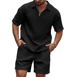 Conjunto de camiseta informal de alta calidad de dos piezas para hombre de verano, conjunto de pantalones de cintura elástica de manga corta holgados al mejor precio - Product Image 5