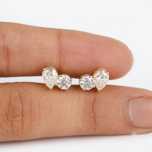 14K Solid <b>Gold</b> Toi Et Moi Style Pear & Round Lab Diamond Studs <b>Earring</b> <b>Screw</b> <b>Back</b> <b>Earrings</b> Anniversary Gift Everyday Wear - Product Image 4