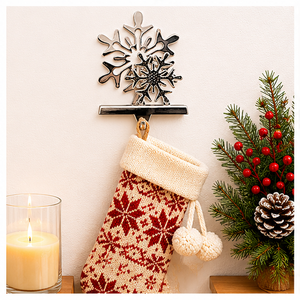 Premium Silver Double Snowflake Christmas <b>Stocking</b> <b>Holder</b> Weighted Metal Mantel Hanger For Holiday Fireplace Decor Heavy Duty - Product Image 2