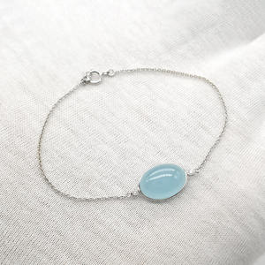 Pulsera de boda de oro blanco de 14 quilates con cabujón ovalado de piedras preciosas, lista para enviar, 7.45 quilates en total, pulsera de aguamarina natural y diamantes para mujer - Product Image 1